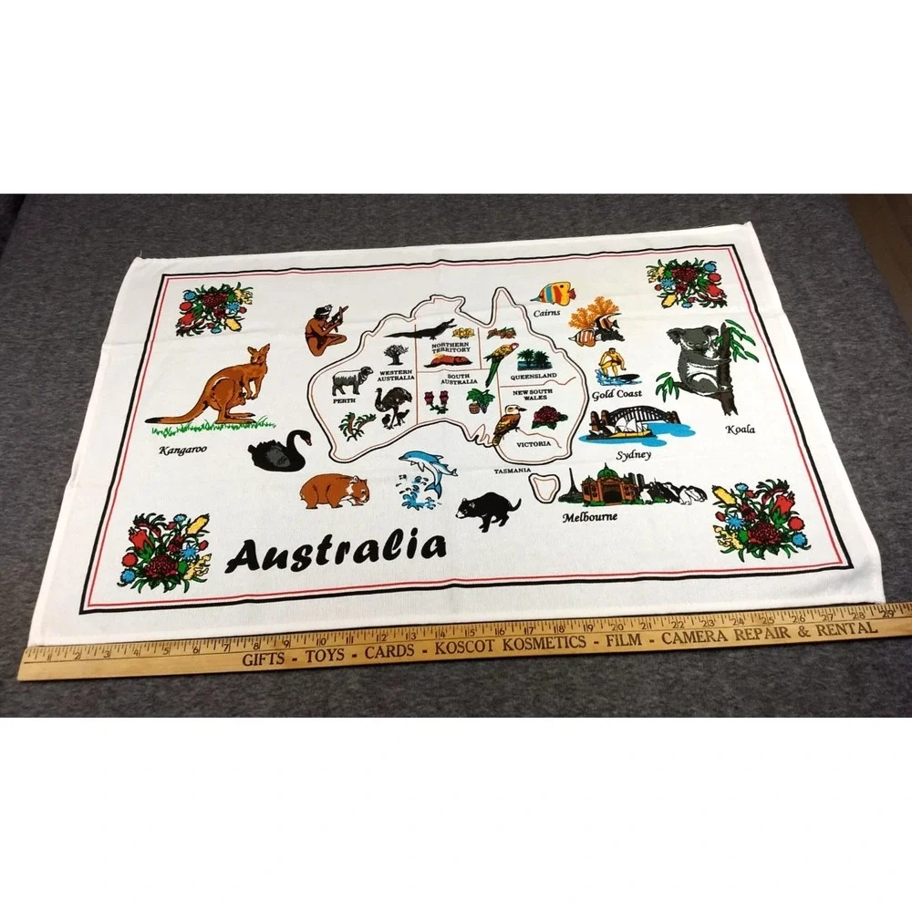 Kitchen Tea Towel Lot of 3 Australia Souvenir 100% Cotton Map Flag Koala Bear